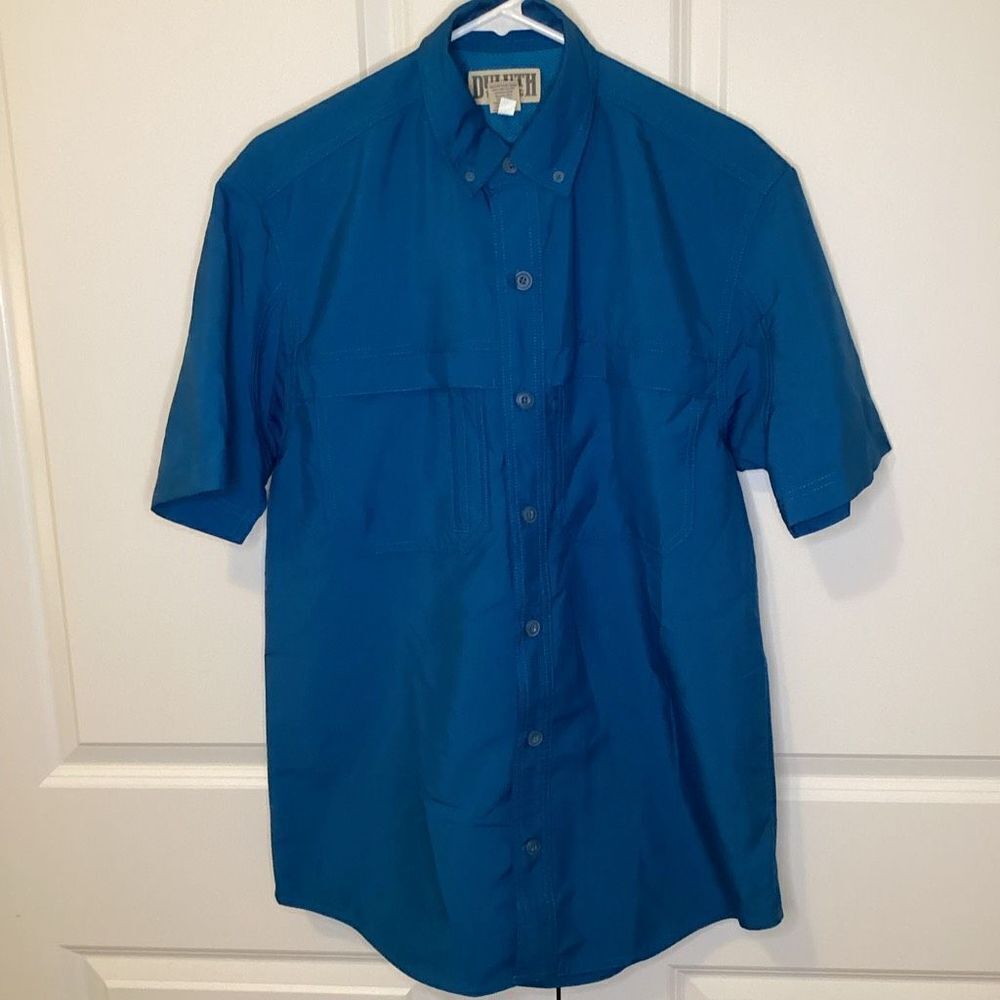 Mens Duluth Vented Fishing Camp Shirt Performance button down‎ small Blue